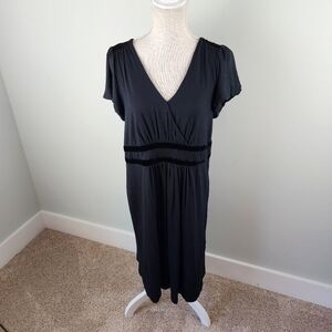 Juicy Couture Women’s Black Baby Doll Velvet Trim Cap Sleeve Midi Dress Size XL